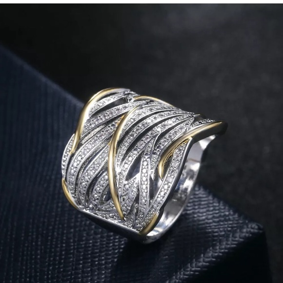 Two Tone 925 Silver White Sapphire Wedding Ring - Picture 3 of 6